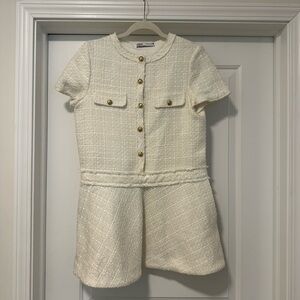 Zara Elegant Cream Dress with Gold Accents